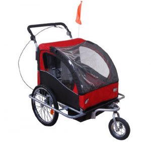 Homcom Kinder Fahrradanhänger 2 in1 faltbarer Bollerwagen 2-Sitz mit verstellbarer Lenker